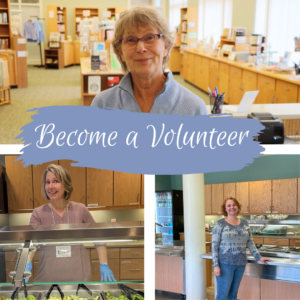 Bookstore volunteers staff the bookstore, and dining room volunteers serve meals to retreat participants