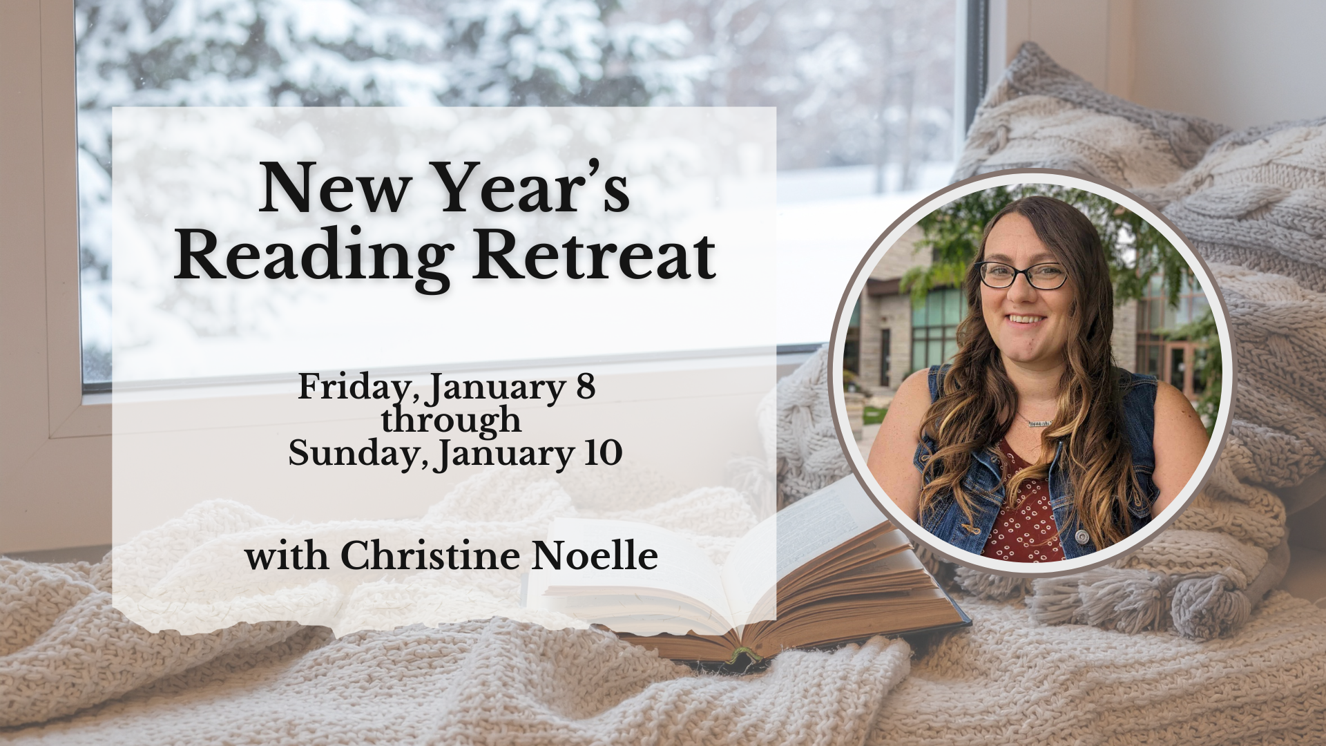 Informative graphic for a New Year's Reading Retreat in Racine, Wisconsin
