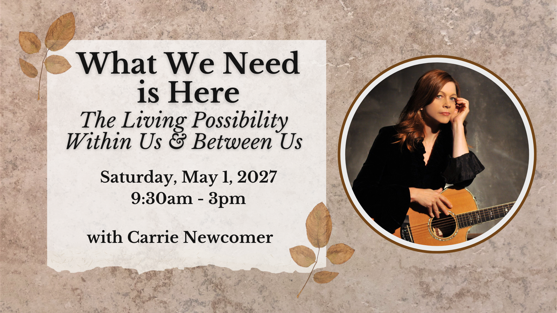 Informative banner about Carrie Newcomer retreat in Racine, Wisconsin